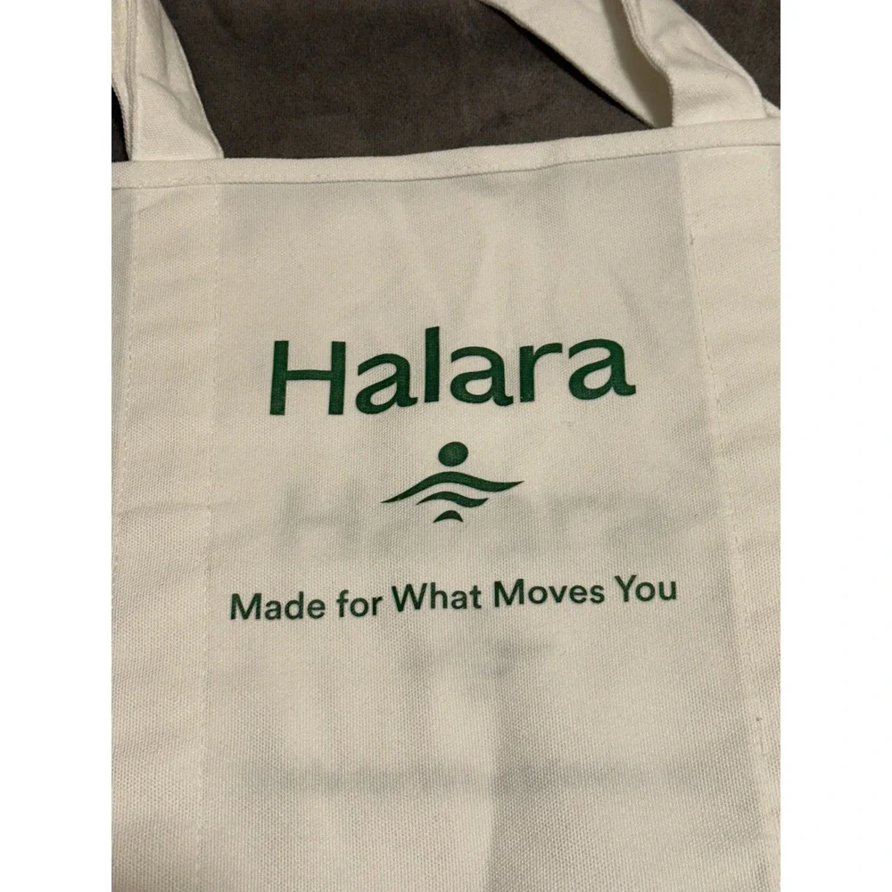Halara Canvas Tote Bag Cream White Green Graphic Made for What Moves You Large